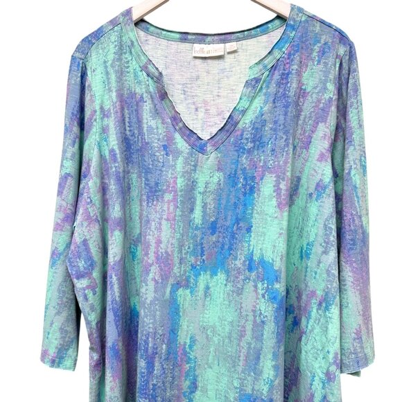 BELLE Kim Gravel Womens Top Plus Size 2X Blue Green Watercolor Tunic Tee NWOT - Picture 4 of 7